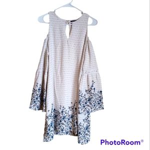 One clothing cold shoulder loose floral dress, Bell Sleeve, party dress ,Large